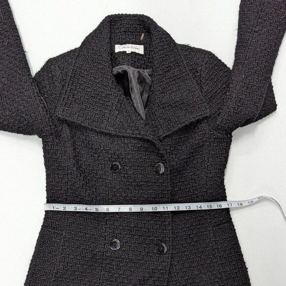 Calvin Klein Size XS Women's Black Textured Fit & Flare Wool Blend Pea Coat - Picture 10 of 12